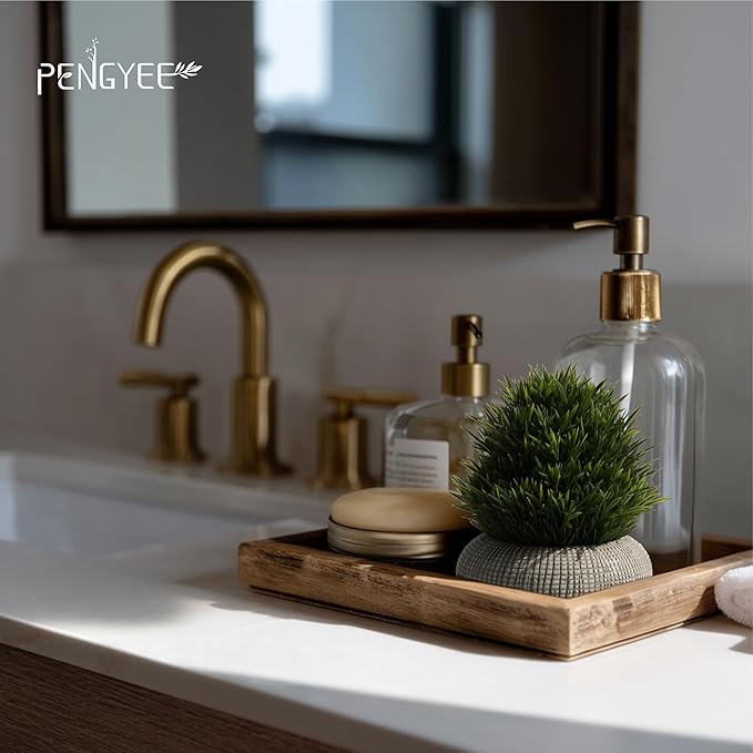 2Pack Small Fake Plants, 6.1/5.7 Inch Artificial Plants Indoor in Cement Planter, Small Faux Plants Indoor for Room Bathroom Bedroom Farmhouse Kitchen Office Home Decor - All Green - Boxwood