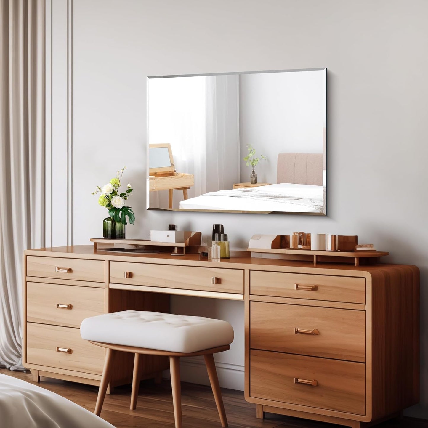 Beveled Mirror, 24x30 Frameless Beveled Bathroom Mirrors for Wall, Upgraded Shatterproof Rectangle Vanity Mirror with Beveled Edge for Bathroom, Bedroom, Living Room and Entryway