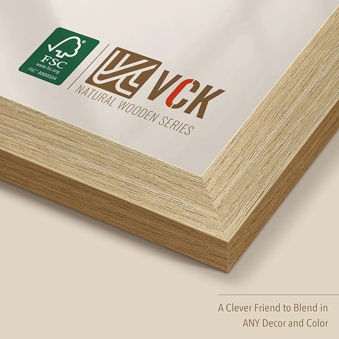 VCK 22x28 Poster Frame Set of 3 - Oak, Natural Solid Wood, Exclusive Wood Grain Picture Frame, Wall Hanging