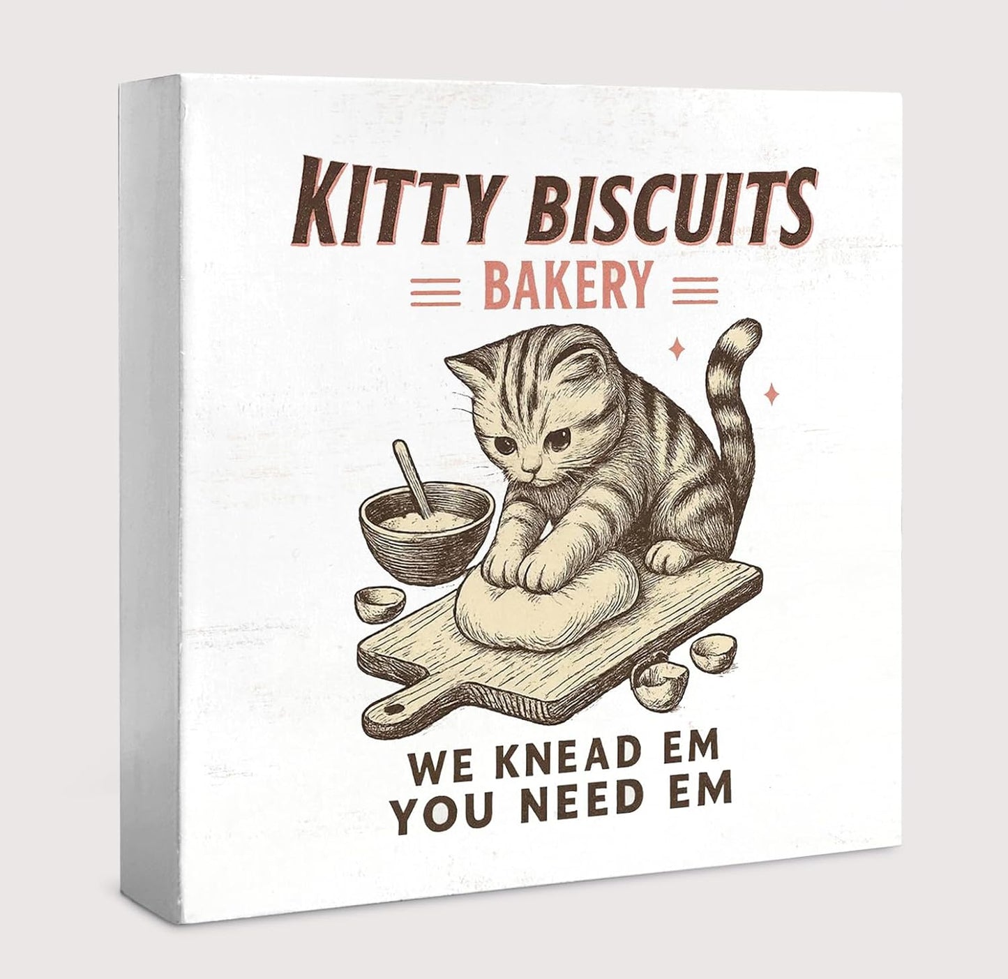 Funny Kitchen Cat Decorations Art Wall Decor Desk Wood Sign for Home, Cute Kitchen Cat Wooden Box Signs, Gifts for Women Cats Lovers, 5x5 inch