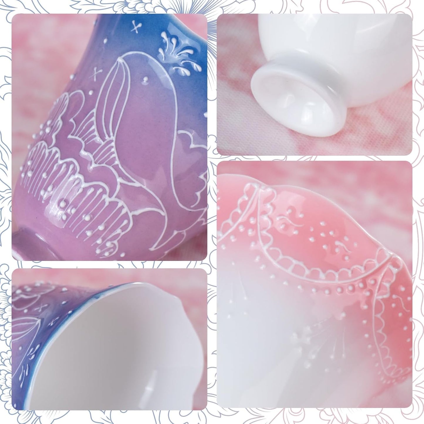 KAMMAK Ceramic Tea Cups Small, Cute Vintage Coffee Cup Set of 2, Porcelain Teacups Espresso Mug, 2oz Hand Painted Chinese Afternoon Tea Party Mugs, Birthday Gift for Women Men, Changqing Lingkou