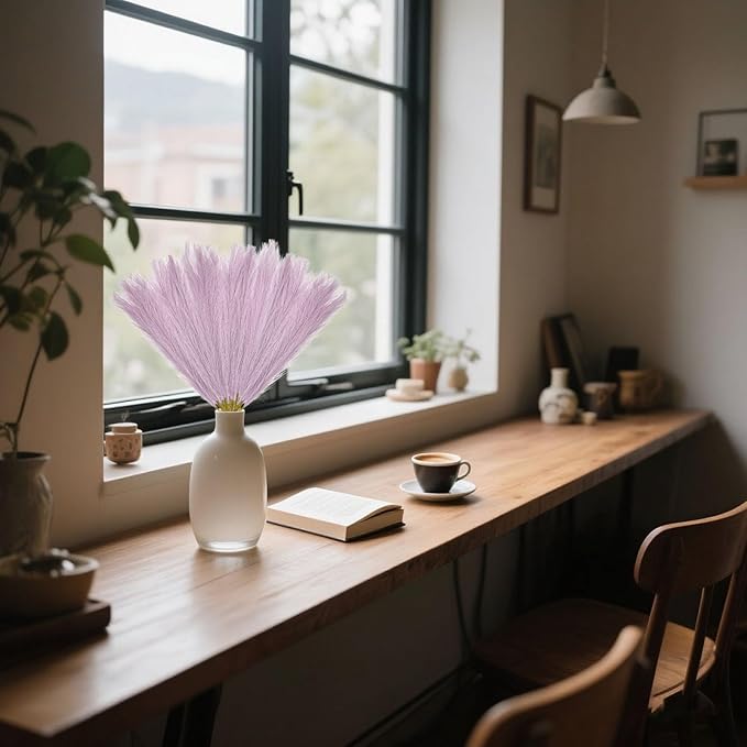 30 Pcs Light Purple Faux Pampas Grass, 17 Inches Artificial Pampas Grass Bulk, Short Fluffy Faux Pompas for Vase Filler, Home Boho, Wedding Anniversaries, Baby Shower Decoration