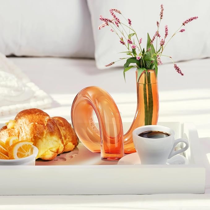 Joeyan Handmade Small Amber Glass Flower Vase,Decorative Geometric Glass Bud Vase for Modern Home Centerpieces Living Room Office,4.72" Abstract Vase for Single Flower and Dry Flowers