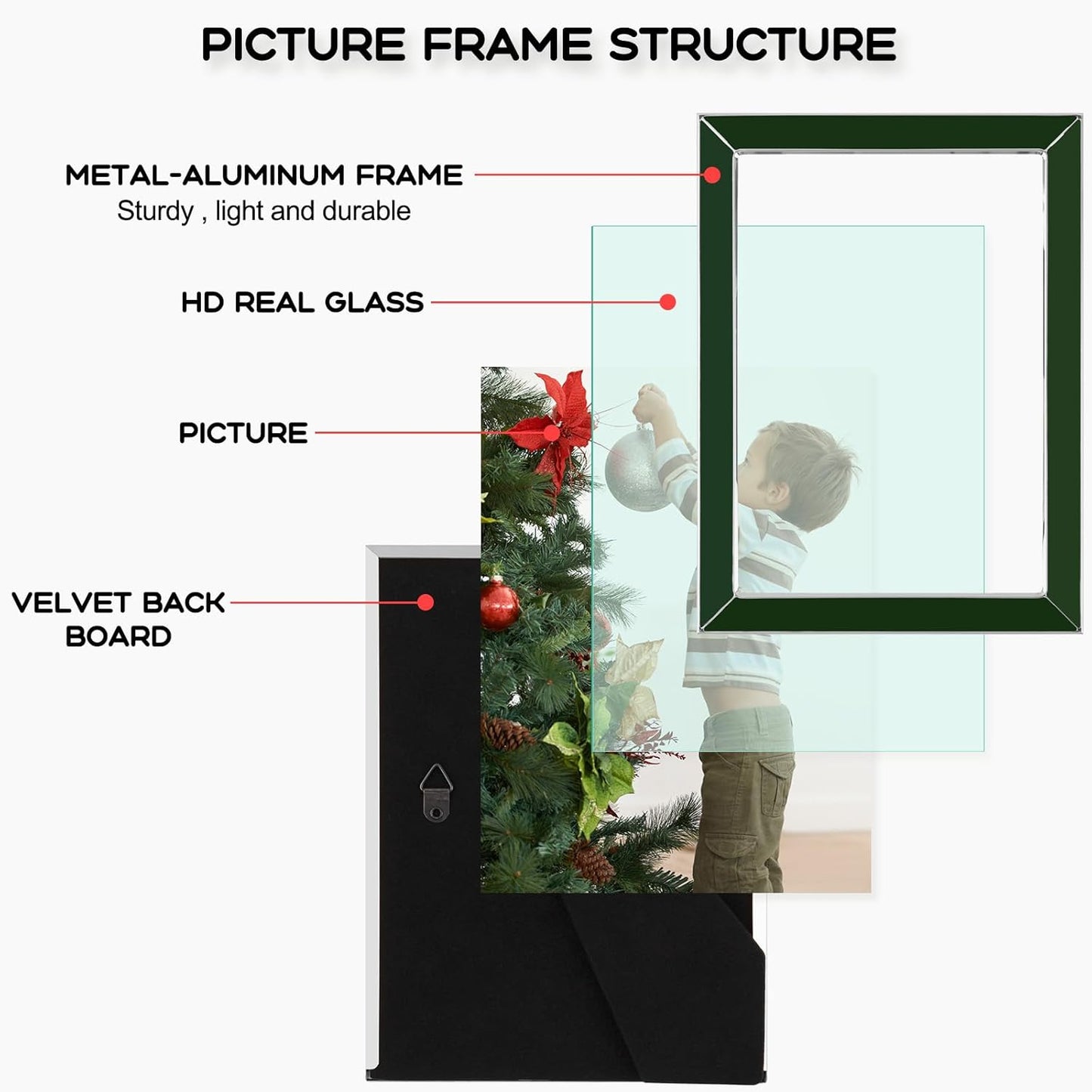 Frametory Enamel Picture Frame - 5x7 Silver Metal Edge Green Enamel Picture Frame With Easel and Velvet Back for Tabletop Display, Bookshelf, 5x7 Wall Decoration, Photo Frames, Picture Display-2 Set