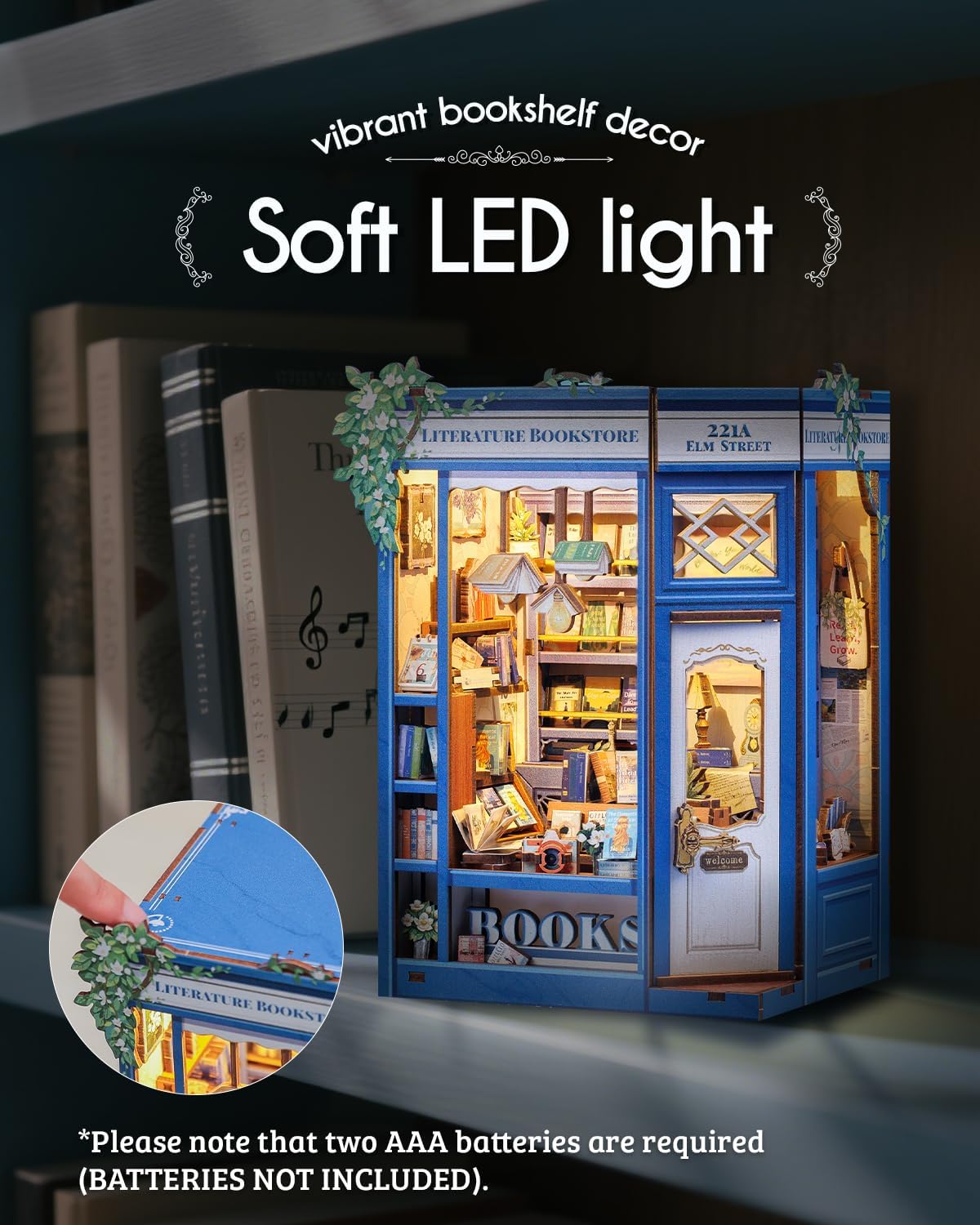 Cutefun Book Nook Kit - DIY Miniature Dollhouse Kit for Adults and Teens, Mini House Building Kit Library with LED Bookshelf Insert Decor Creative Gifts (Literature Bookstore)
