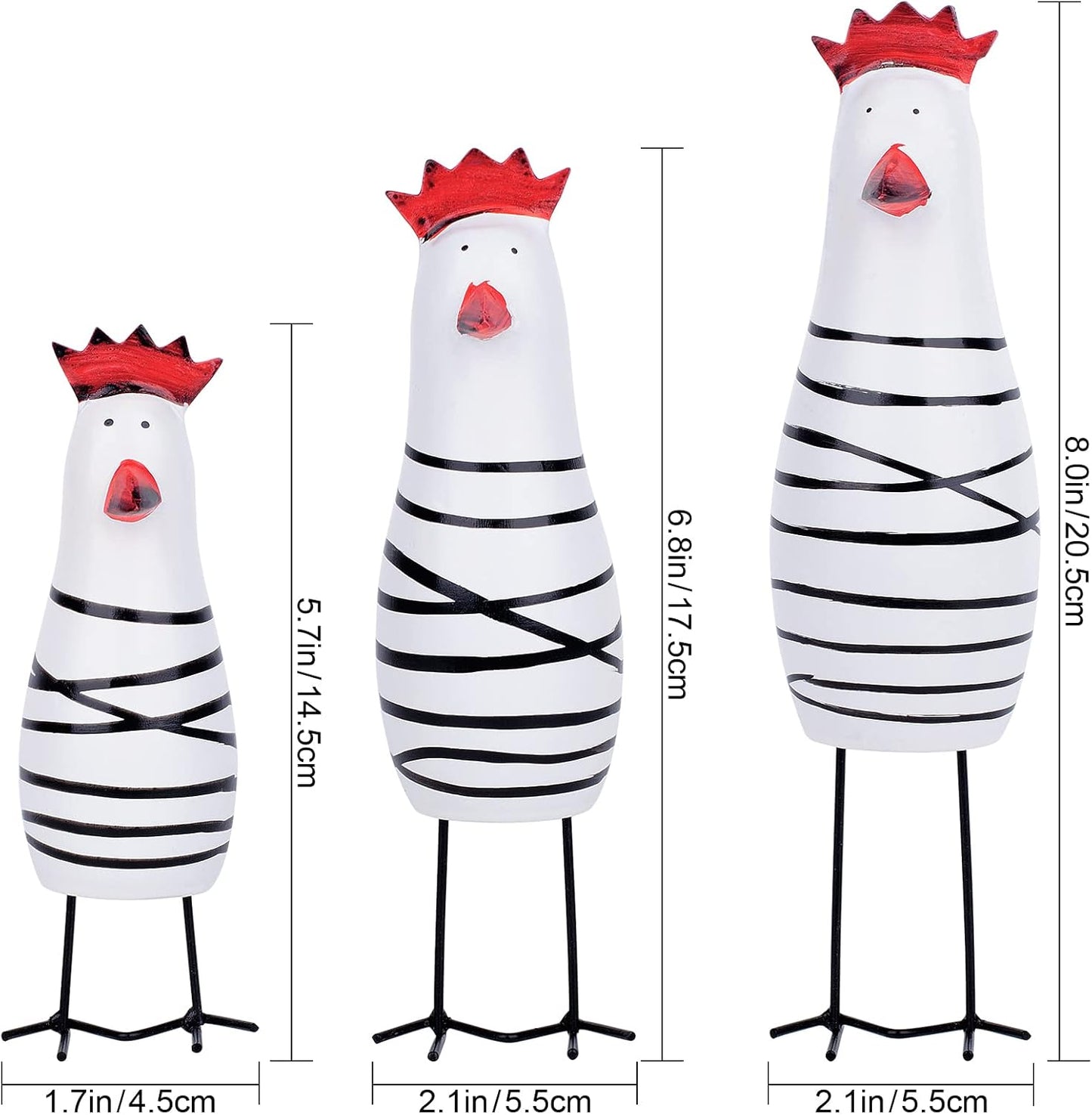 Berry President Cute Wood Wooden Chicken Chook Carving Figurines for Home Decor, Rooster Kitchen Decor, Living Room Decorations,Pack of 3 Pcs (White)