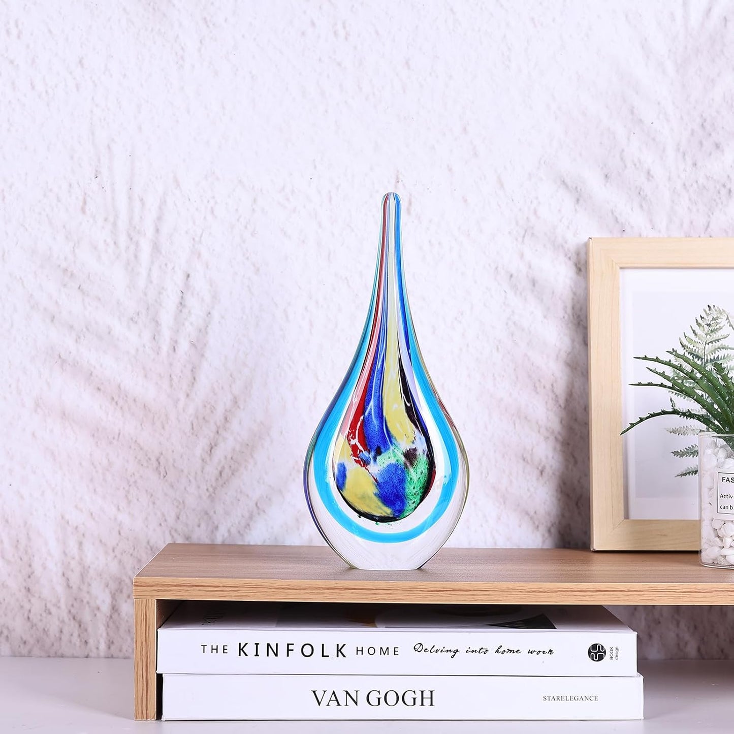 DOVDOV Blown Glass Sculpture, Stained Glass Art Teardrop Statue, Unique Ocean Theme Decoration for Office, Bookshelf, Dresser, Living Room Coffee Table, Fireplace countertop Decoration.