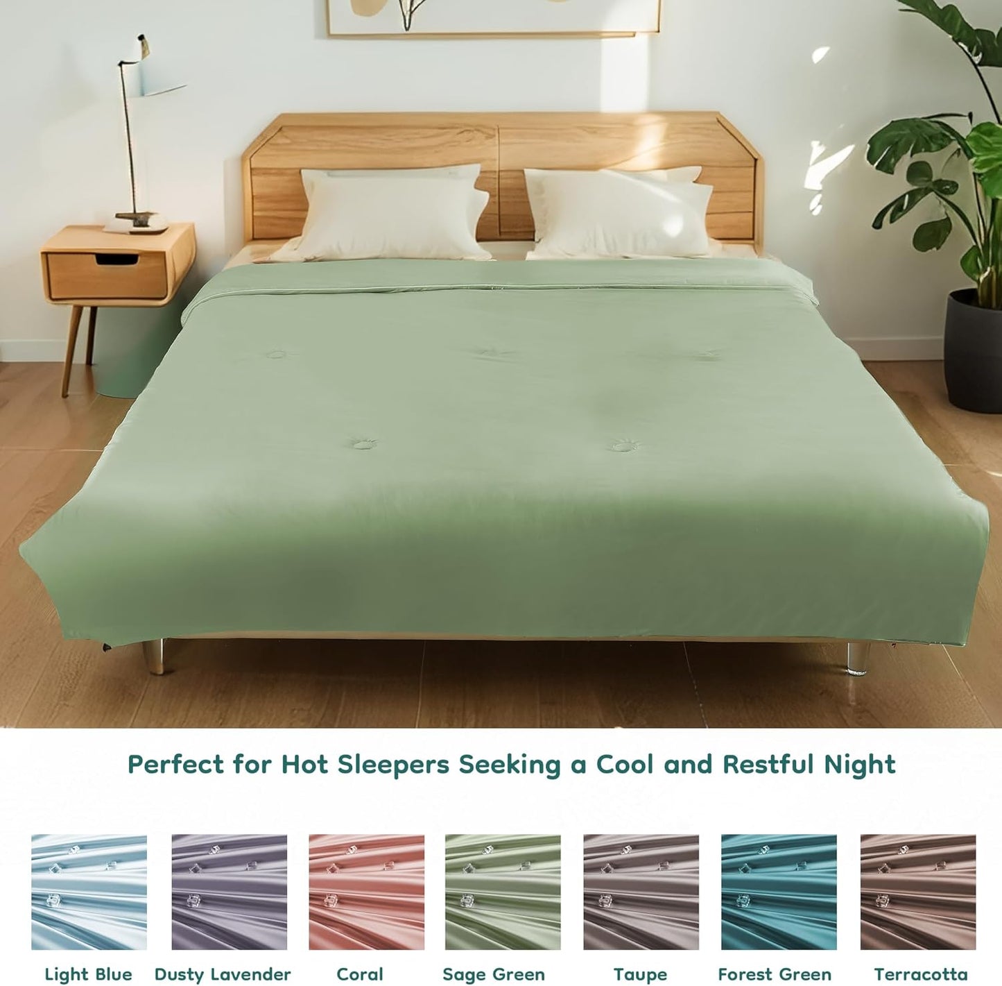 Cooling Comforter Summer Blanket for Hot Sleepers, Silky-Soft & Cool Fiber All-Season Comfort, Double-Sided Cold Blanket for Night Sweats, Full XL Size 78" x 87", Sage Green