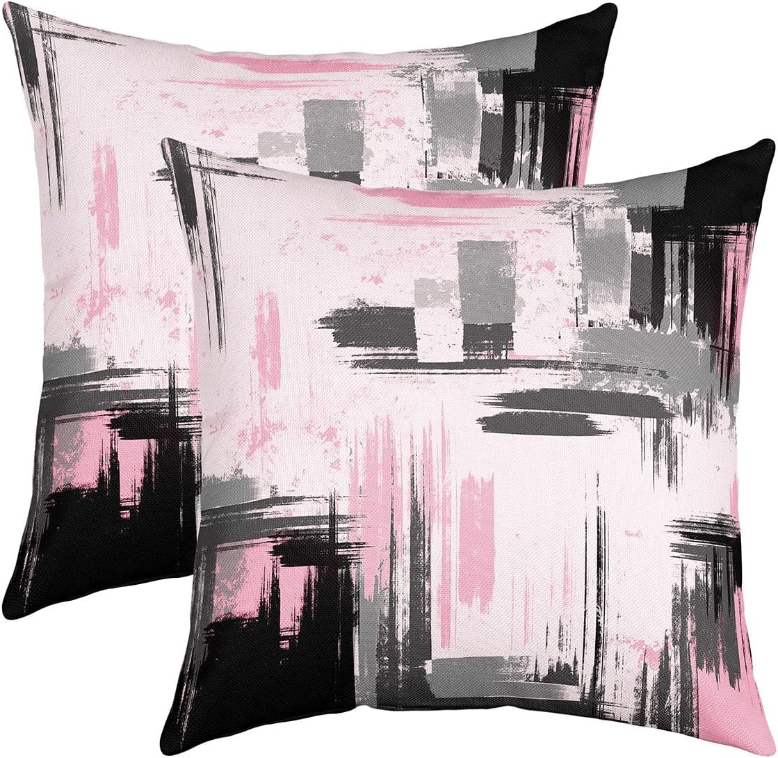 Feelyou Abstract Throw Pillow Covers for Couch Sofa Bed, Set of 2 Modern Abstract Art Decorative Pillows Cushion Covers, Retro Pink Black Pillow Inserts Not Included, 22x22 inch