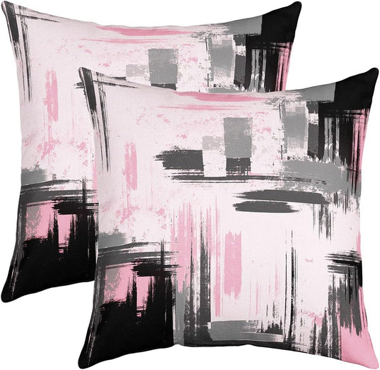 Feelyou Abstract Throw Pillow Covers for Couch Sofa Bed, Set of 2 Modern Abstract Art Decorative Pillows Cushion Covers, Retro Pink Black Pillow Inserts Not Included, 20x20 inch