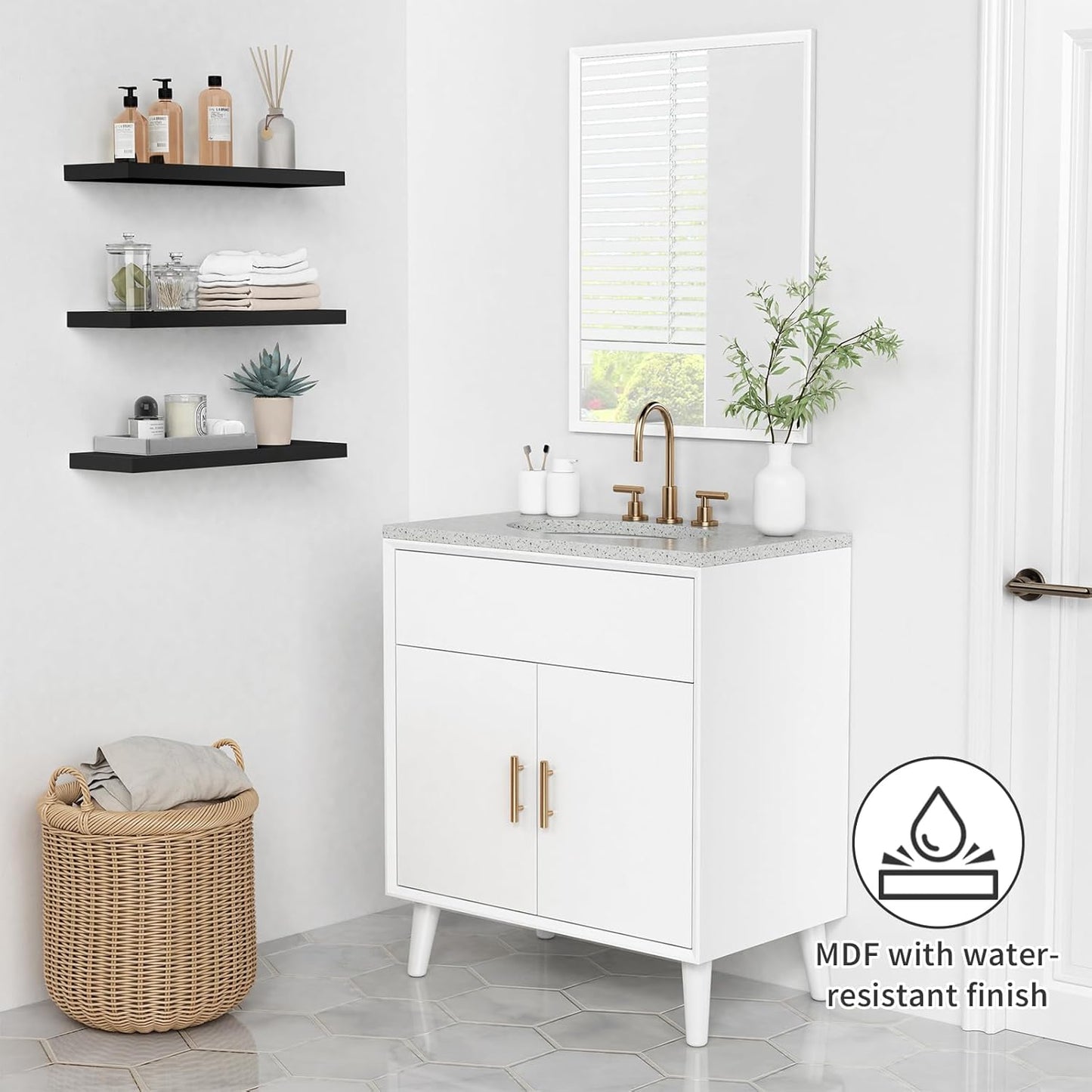 Forbena 24 Inch Long Black Floating Shelves for Wall, Large Wall Shelves for Living Room Decor Bedroom Books, Invisible Wall Mounted Shelves for Bathroom Office Closet TV Shoes - Set of 3