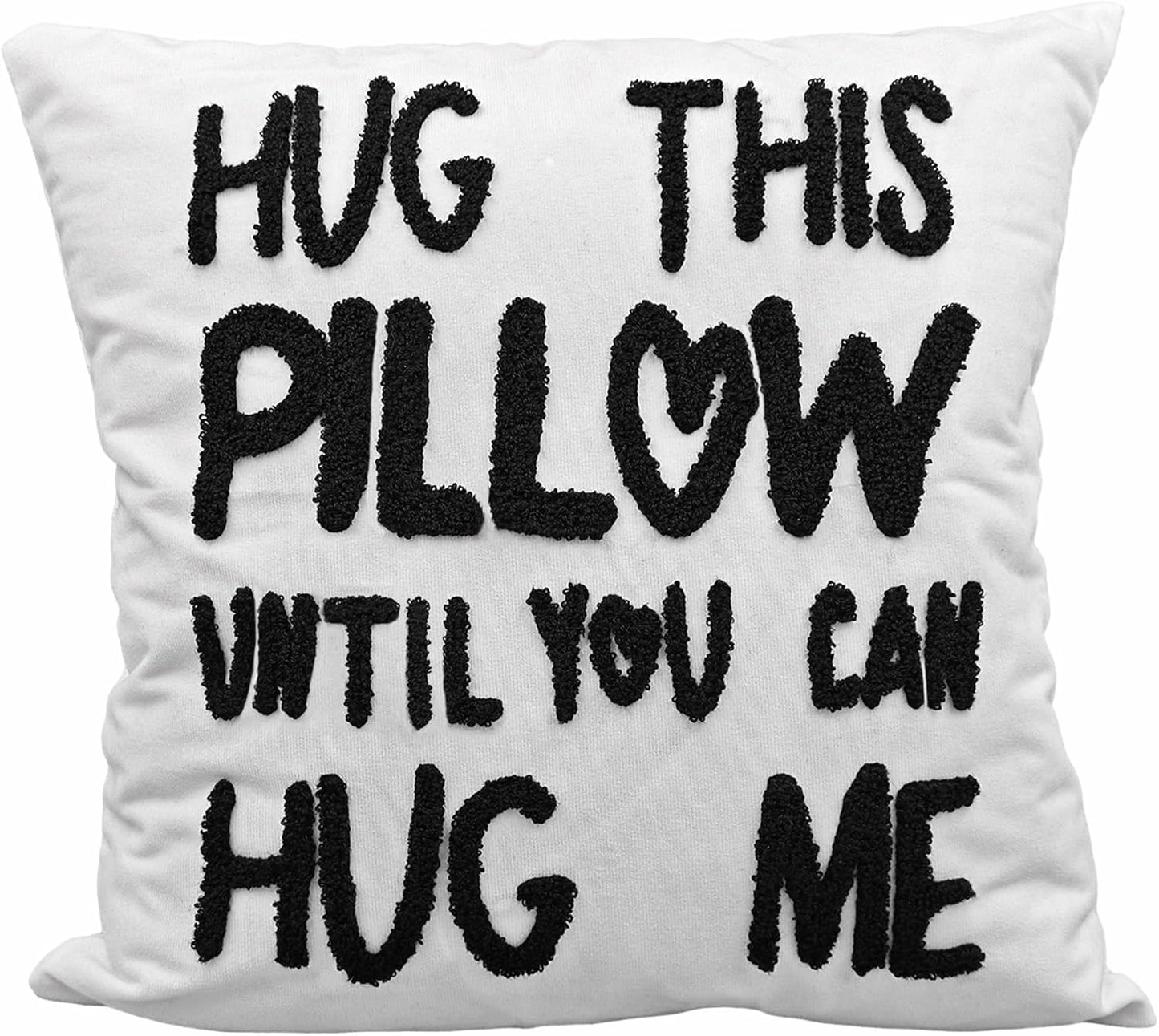 Hug This Pillow Until You Can Hug Me Throw Pillow Covers Decor for Home Bedroom, 18'' x 18'' Embroidery Pillow Case, Boyfriend Girlfriend Birthday Gifts，Long Distance Relationships Gifts (white)