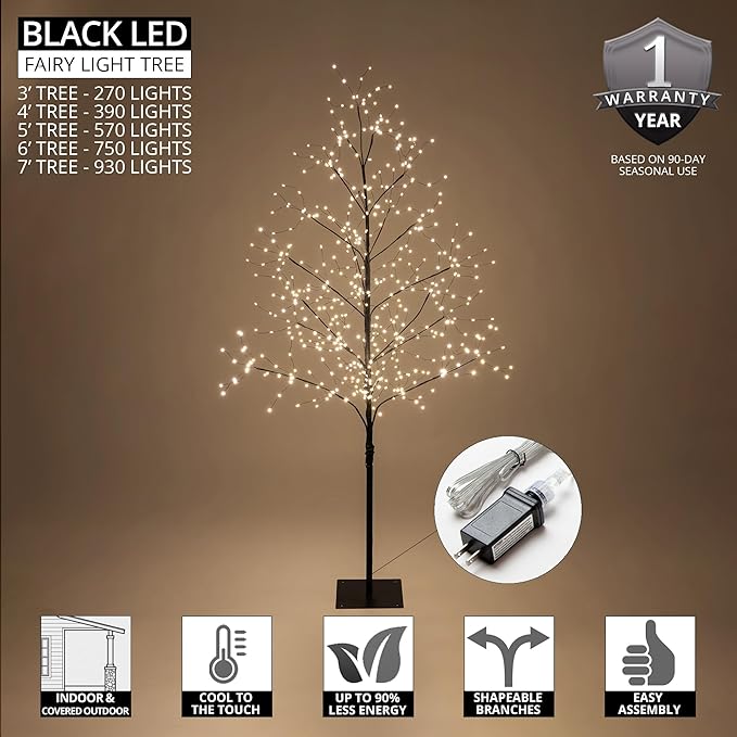 5 Ft Black Fairy Light Tree Home Décor Fairy Tree Black Room Decor, 570 Warm White LED Lights