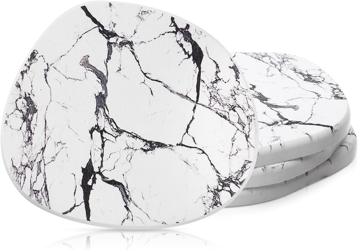 Diatomaceous Earth Coaster ，Set of 4，Unique White Absorbent Coasters for Drinks，Modern Aesthetic Instant Dry Stone Drink Coasters（4,Marble White）