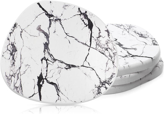 Diatomaceous Earth Coaster ，Set of 4，Unique White Absorbent Coasters for Drinks，Modern Aesthetic Instant Dry Stone Drink Coasters（4,Marble White）