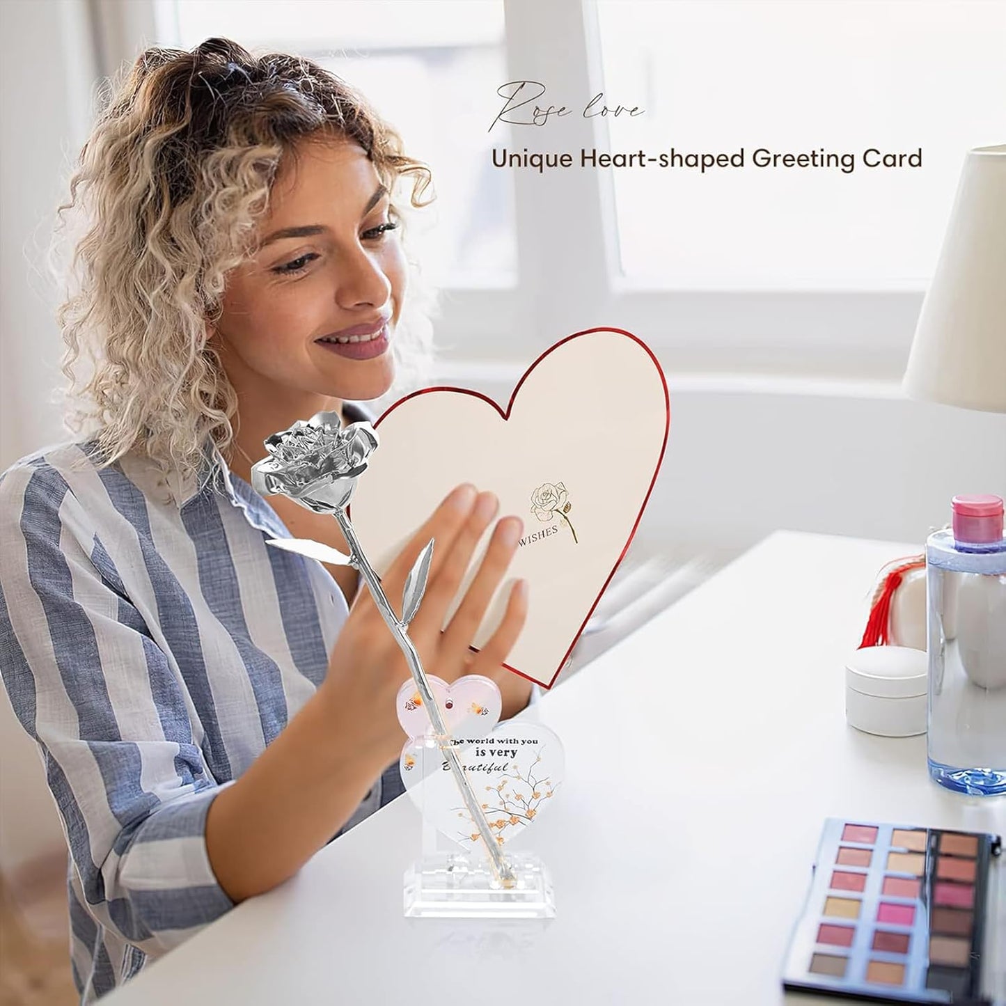 Gold Dipped Infinity Rose Last Forever Flower Decor, Birthday Gift for Women in Her Birthday Mothers Day, Resin Preserved Rose | Anniversary Present for Mom (Silver)