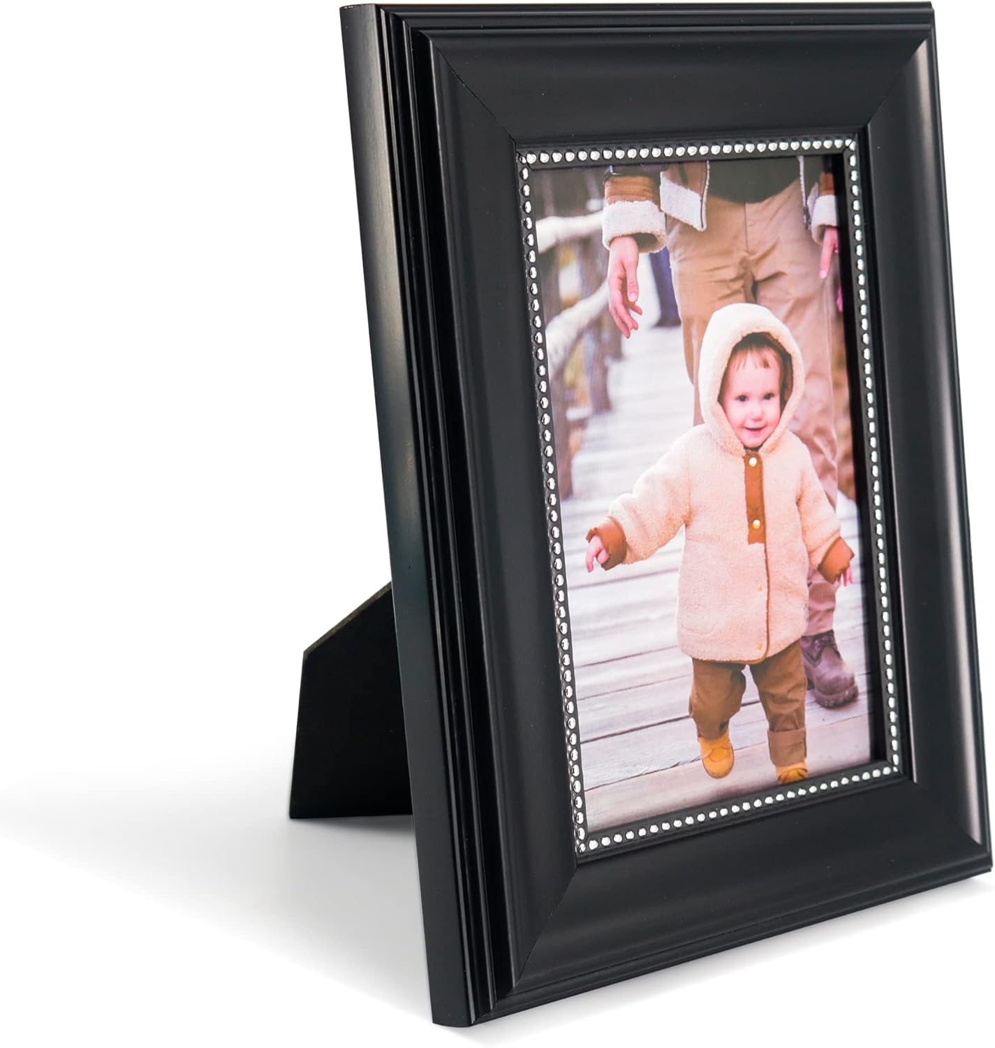 GraduationMall 4x6 Picture Frames, Real Glass, Display Photos for Wall or Tabletop, Black with Silver Beads, 2-Pack