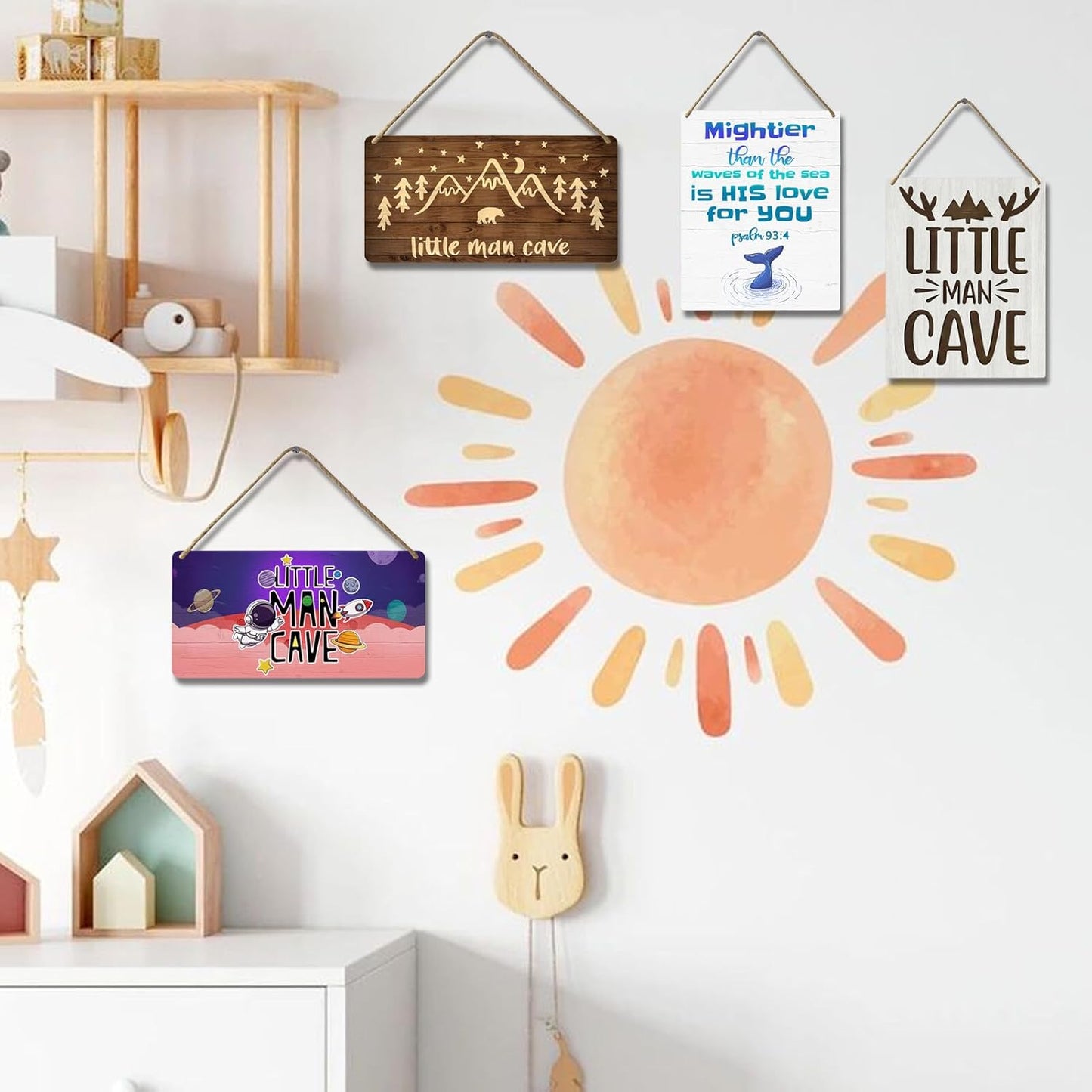 Little Man Cave Sign Woodland Nursery Wall Decor for Baby Boys Rustic Bear Forest Animal Wood Signs, Nursery Room Decor for Boys Bedroom Farmhouse Sign Wooden Wall Art 12x6 Inch