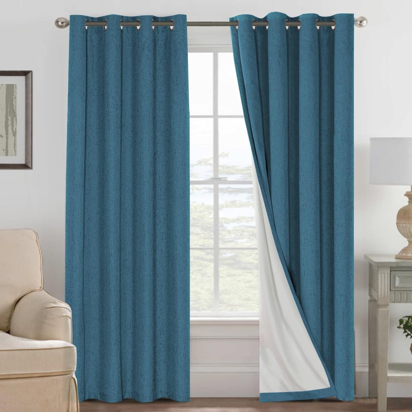 H.VERSAILTEX 100% Blackout Curtains for Bedroom Thermal Insulated Linen Textured Curtains Heat and Full Light Blocking Drapes Living Room Curtains 2 Panel Sets, Blue Sapphire, 52x96 Inch