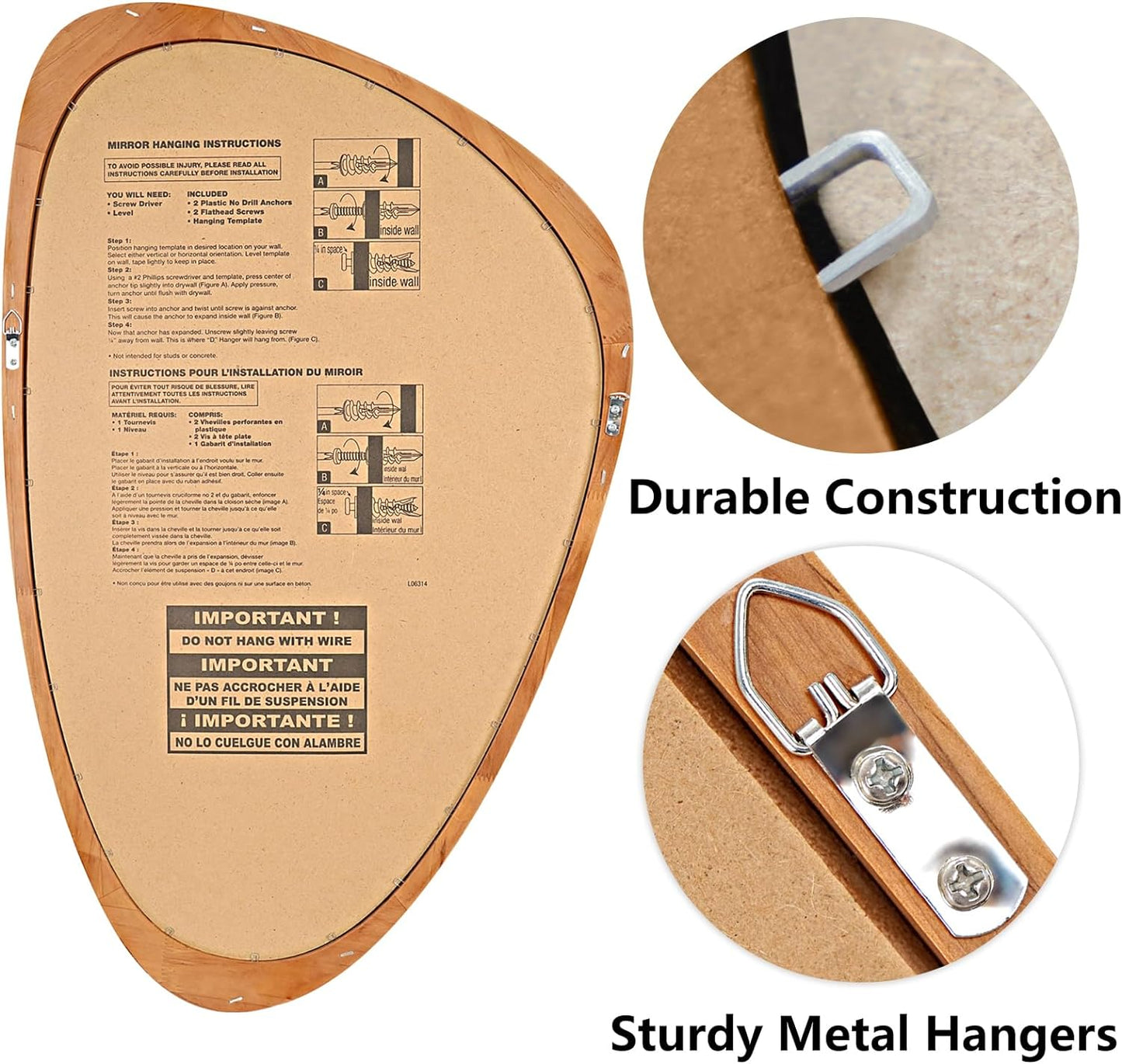 HOMECOOKIN Asymmetrical Mirror Wood, 19.5" x 30.5" Irregular Wall Mirror Wood Framed Mirror Decor for Bathroom Living Room Bedroom Entryway