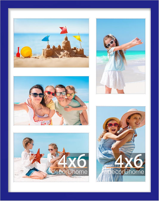 decorUhome 11x14 Picture Frames Collage Wall Decor, Display 5Pcs 4x6 Photos with Mat or 1Pcs 11x14 Unmatted, 5 4x6 Collage Picture Frames for Wall Mounting, Royal Blue