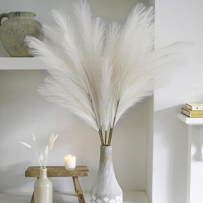 38" 10 Stems White Pampas Grass Tall Decor - Faux Pampas Grass Decor Tall for Floor Vase Boho Home Wedding Mothers Day Decoration