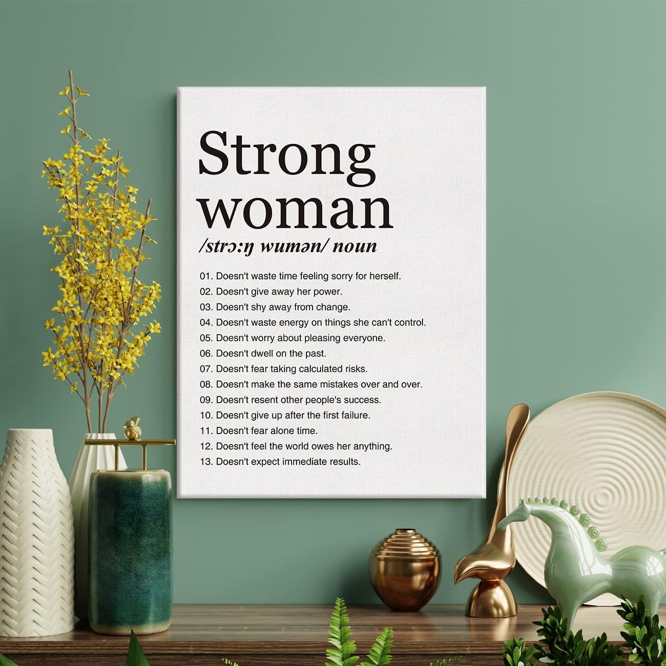 LEXSIVO Strong Woman Definition Print Canvas Wall Art Home Office Decor Modern Minimalist Feminist Painting 12x15 Canvas Poster Framed Ready to Hang Inspirational Gift