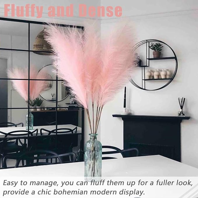 38" Faux Pampas Grass - 10 Stem Tall Pink Decor Artificial Fluffy Pampas Grass for Boho Home Wedding & Mothers Day