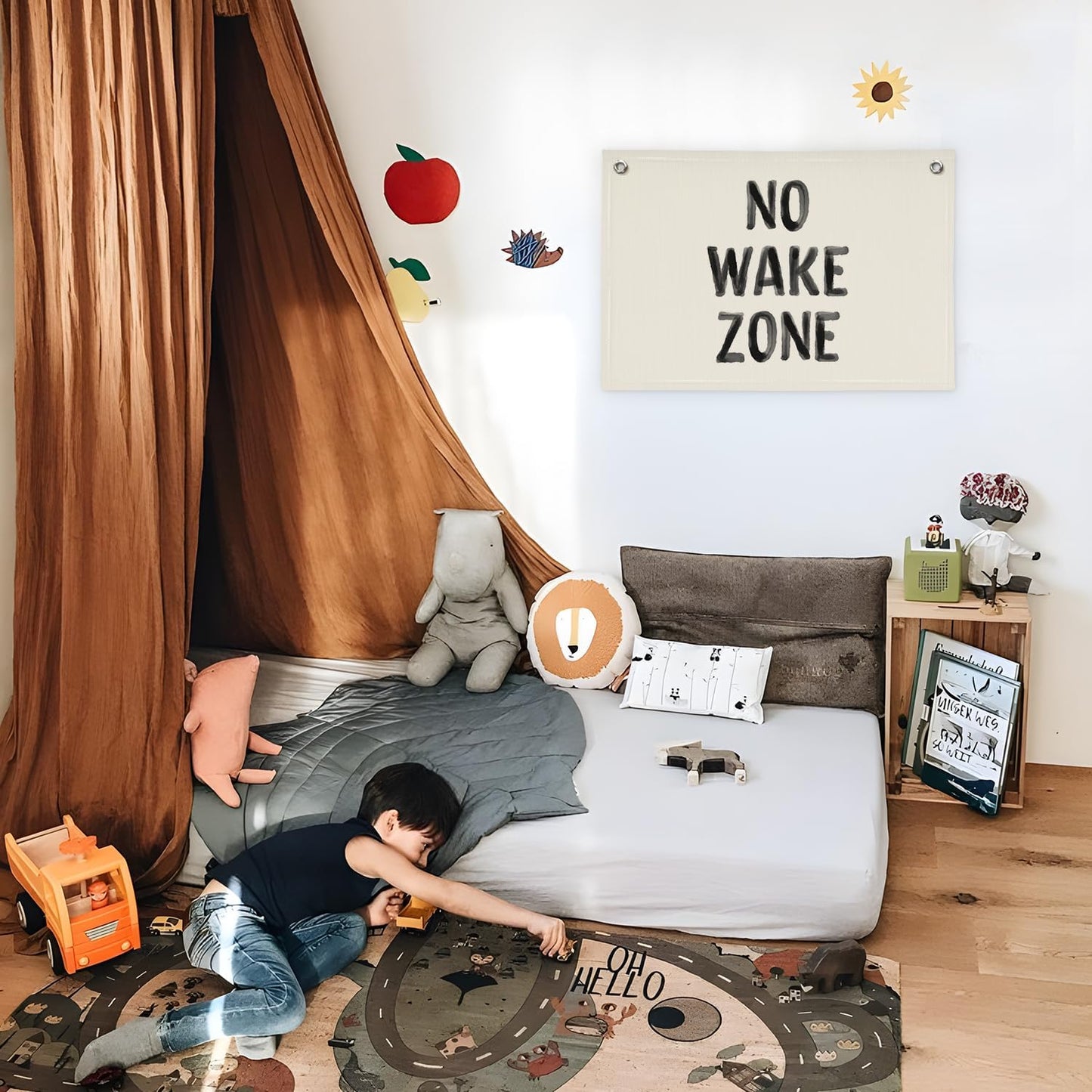 Kids Room Decor No Wake Zone Surf Nursery Playroom Decor Canvas Banner,Coastal Baby Room Decor,Beach Nursery Decorations,Lake House Nautical Wall Hanging Flag Canvas Banner 30x20 Inch