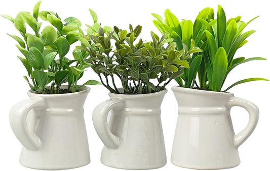 Cutepet 3 Pack Artificial Plants Small Fake Plants, Mini Faux Plants Indoor/Outdoor Potted Plant,Artificial Greenery for Home Office Bathroom Table Decoration
