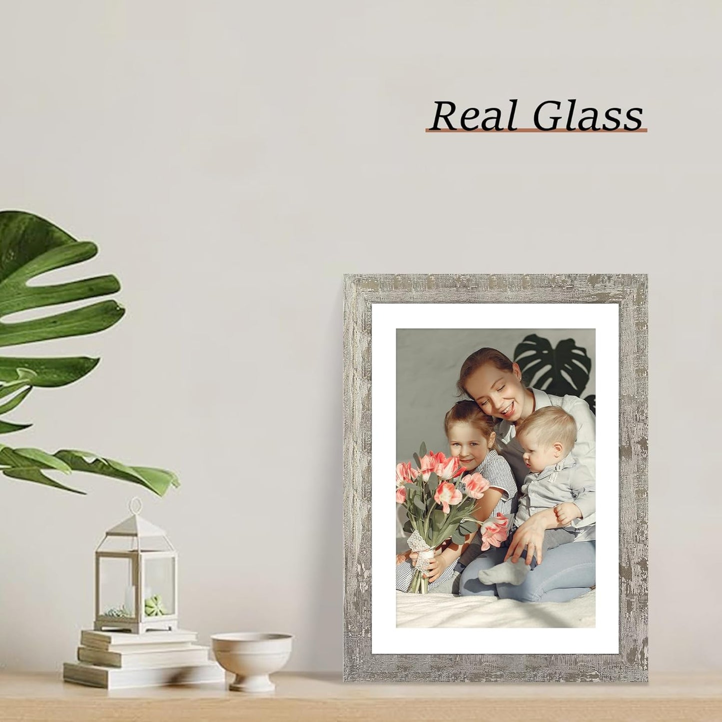 iRahmen 10x14 Picture Frame Set of 4 with Tempered Glass, Distressed Moss Green Frames Display 8x12 Picture with Mat or 10 x 14 Without Mat, Rustic Wood Photo Frames for Wall Mounting