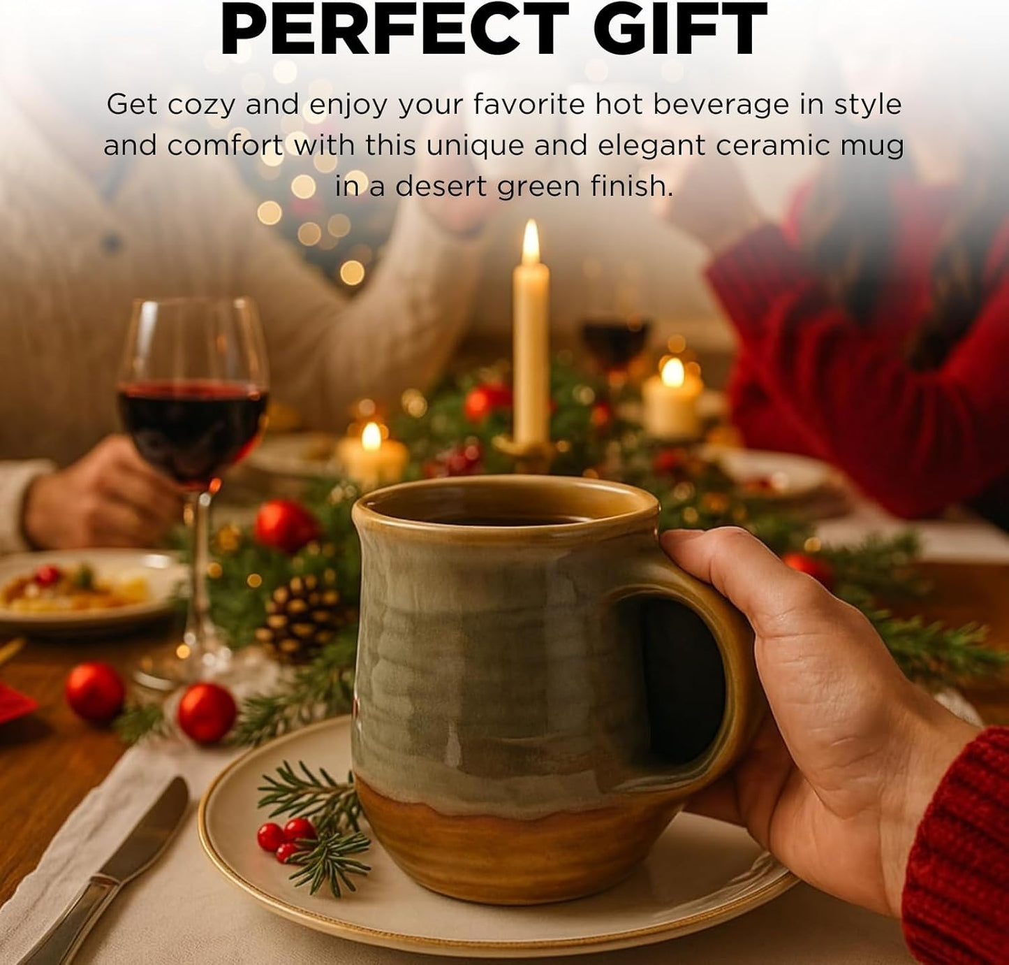 GUTE Hand Warmer Mug, Handmade Pottery Ceramic Hand Painted - Contoured Pocket Holds Warmth From The Heat Of Your Drink To Keep Your Fingers Warm, Comfy Handwarmer (Right hand)