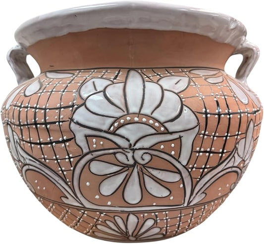 Talavera Michoacana Planter XL Pot Folk Art Multicolor Mexican Pottery Home Decor Hand Painted Garden Indoor Handmade Outdoor 18.5" (Brown)