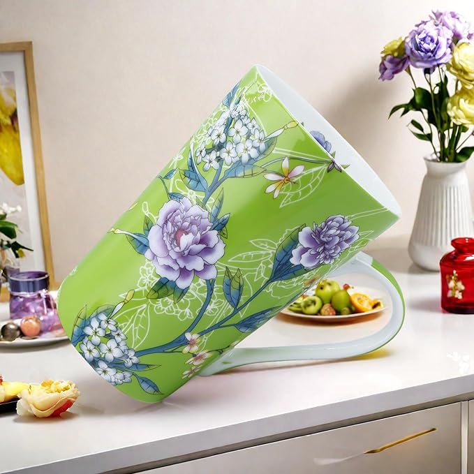 13oz Floral Coffee Mugs for Women Bone China Coffee Mug Cute Mugs Christmas Birthday Gifts for Mom Friends