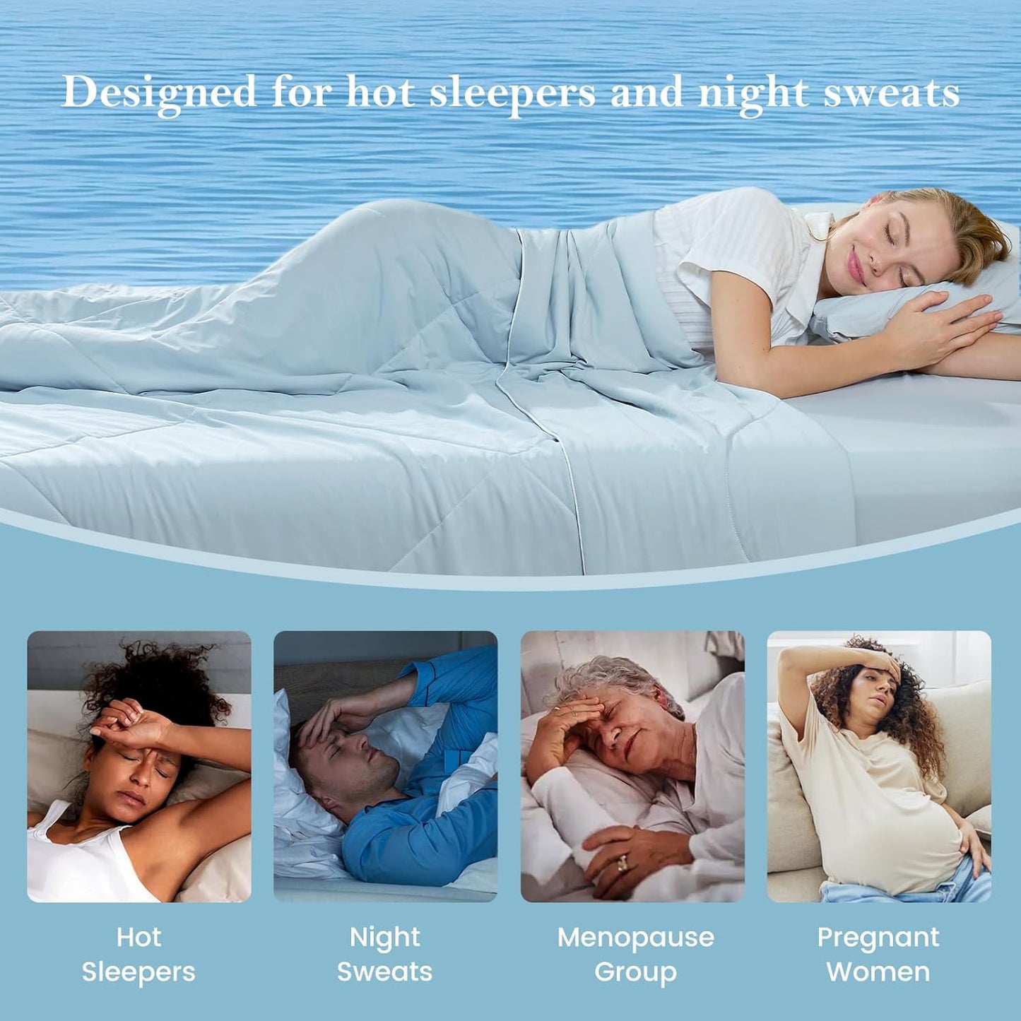 Cozy Bliss Cooling Comforter Twin Size, Cooling Blankets for Hot Sleepers and Night Sweats, Blue Summer Comforter for Twin Size Bed, Breathable Soft Lightweight Silk Smooth