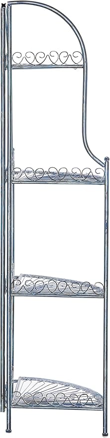 SAFAVIEH PAT5013C Outdoor Collection Abarrane Antique Blue Wrought Iron 4-Tier Corner Shelf