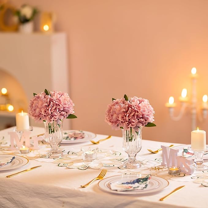 Glasseam Crystal Vases for Flowers, 7.5in Tall Vase Set of 6, Clear Glass Compote Vases and Ribbed Pedestal Bowls for Living Room Decorations Dining Table Home Decor