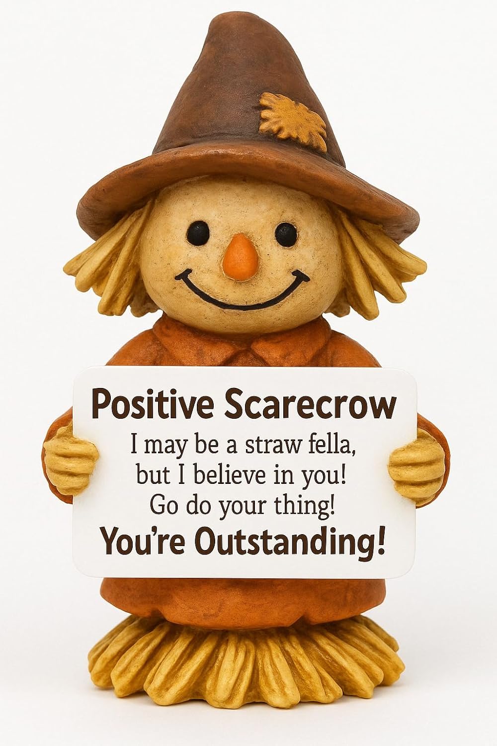 iStatue Positive Scarecrow Fall Figurine – 4.7" Tall Hand-Painted Resin Thanksgiving Decoration with Inspirational Sign – Autumn Harvest Tabletop Décor for Home, Office, Gift (Brown Scarecow)