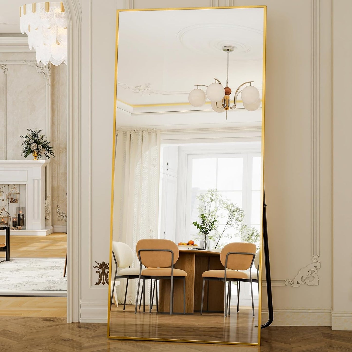 GLSLAND-38 x 77" Rectangular Full Length Mirror - Large Floor Mirrors Aluminum Alloy Frame Full Body Dressing Mirror for Bedroom, Living Room,Gold