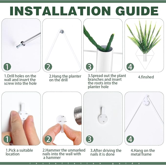 2 Pieces Wall Decor Hanging Planters with Artificial Plants Metal Hanging Vase Indoor Plants Holder Modern Boho Wall Art for Bathroom Bedroom Living Room Decor (White,Boston Fern)