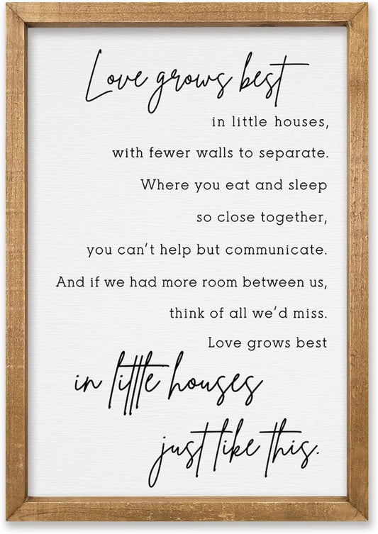 comurdyo Love Grows Best In Iittle Houses Wall Decor 16"×11" Inspirational Love Quote Sign Family Wood Framed Wall Hanging Art (Wood)
