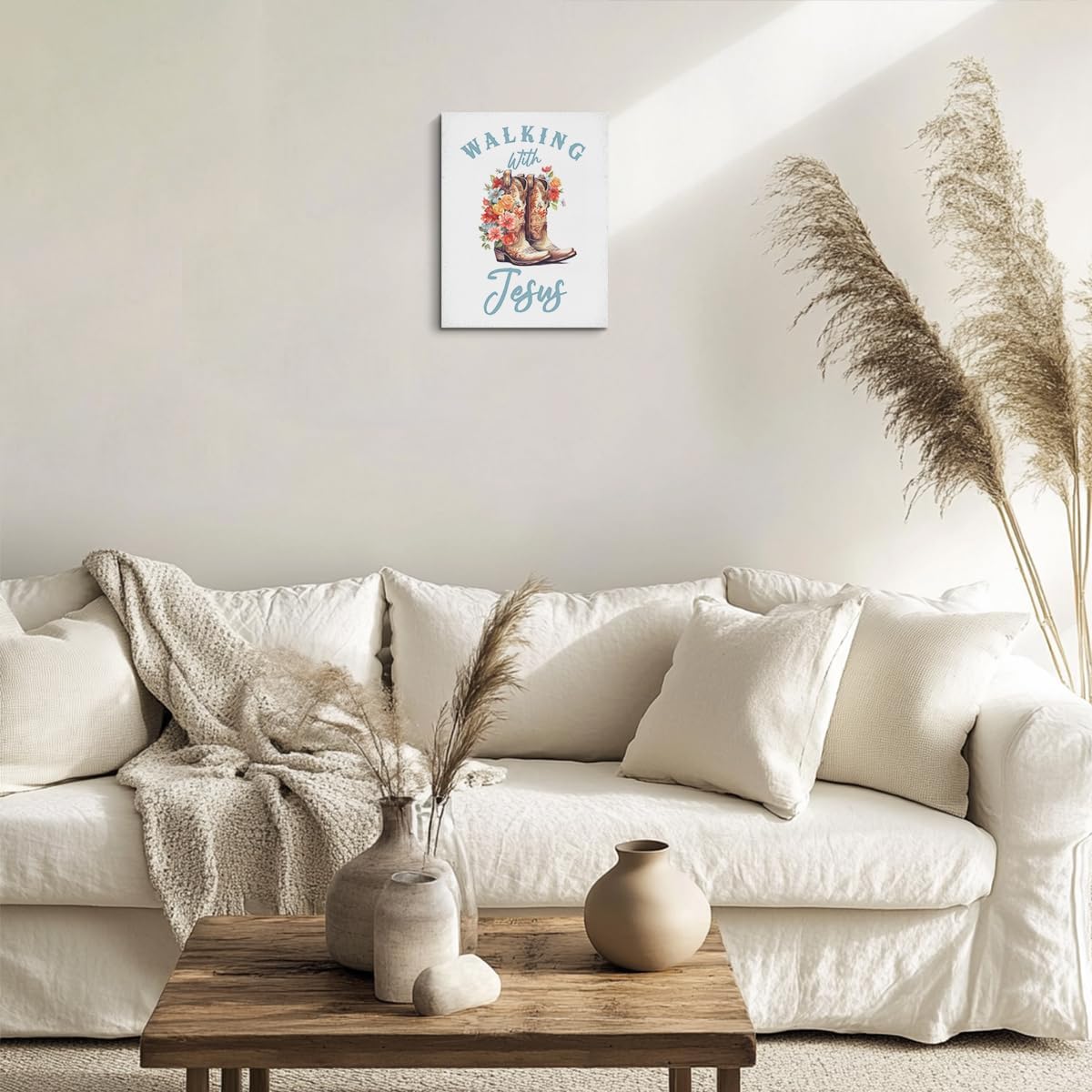 HZMLYDJ Cowgirl Christian Wall Art, Inspirational Bible Verse Strong and Courageous Jesus Wall Decor Christian Scripture Positive Quotes, Religious Bible Verse Art Decor Prints for Home Bedroom