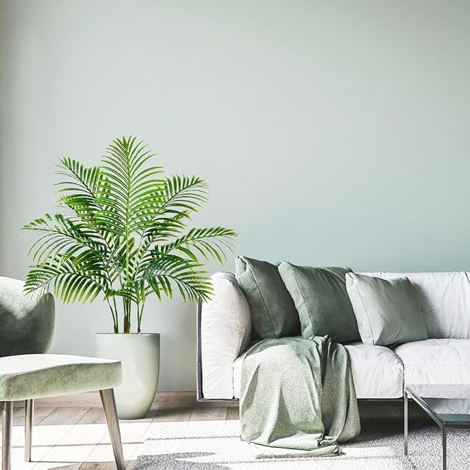 2PCS Artificial Palm Tree 3FT Artificia Plants Indoor Fake Trees Tropical Fake Plam Tree Floor Plant in Black Pot with 9 Trunks & Real Bark Design Faux Palm Plant for Outdoor Home Room Decor