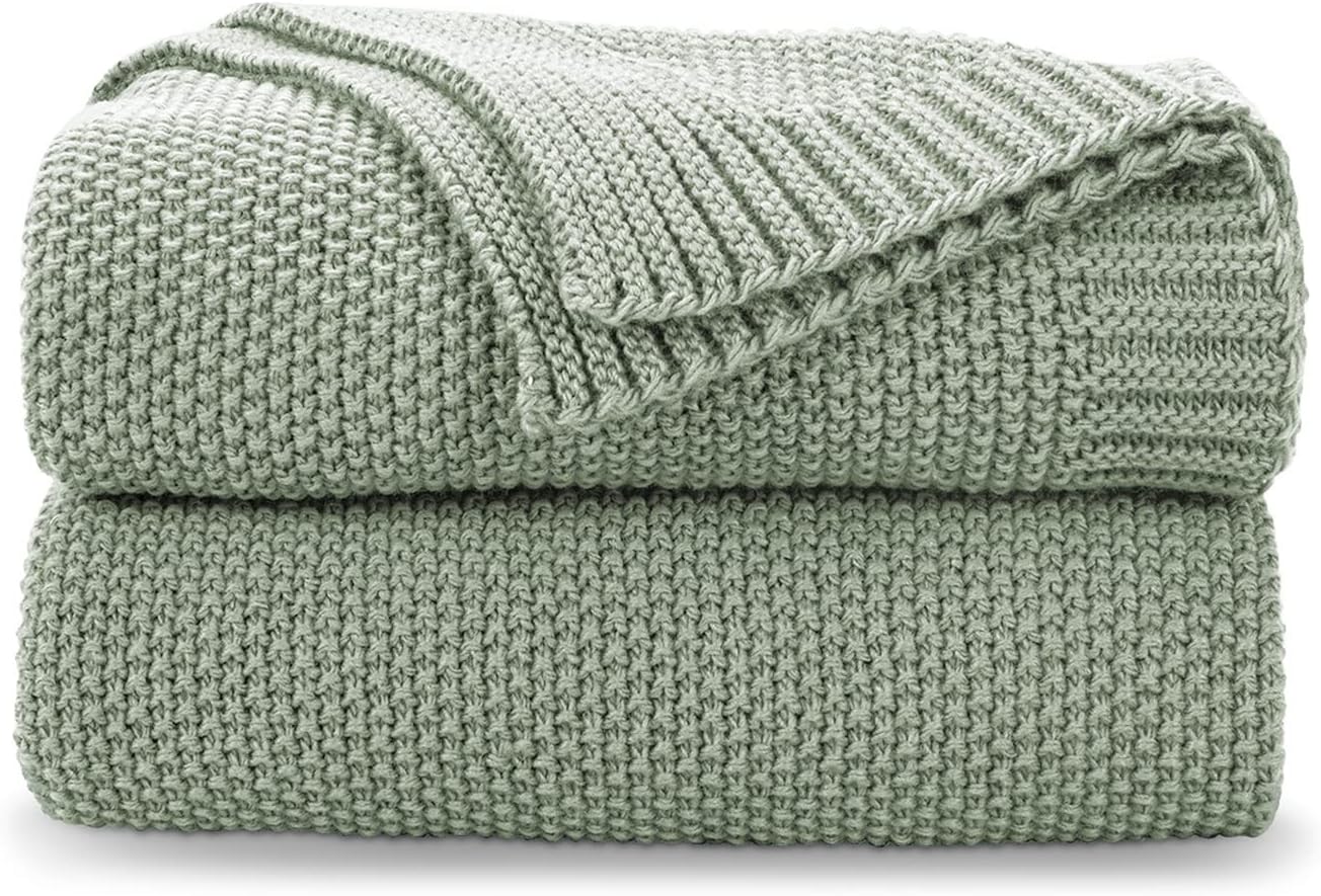 CozeCube Sage Green Throw Blanket for Couch, Soft Cozy Cable Knit Throw for Bed Sofa Living Room, Lightweight Warm Decorative Farmhouse Christmas Blanket, 60"x80", Sage Green