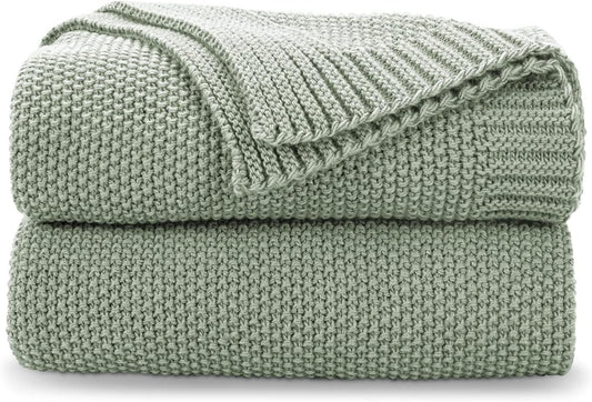 CozeCube Sage Green Throw Blanket for Couch, Soft Cozy Cable Knit Throw for Bed Sofa Living Room, Lightweight Warm Decorative Farmhouse Christmas Blanket, 60"x80", Sage Green