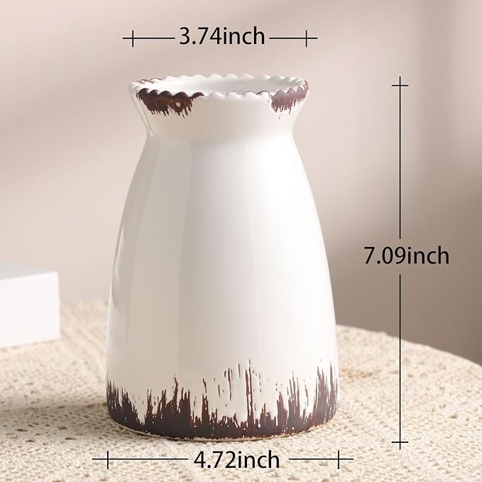 hjn White Flower Vase- Ceramic Vase for Decor, White vase for Flowers, Modern Vases for Living Room/Home Decor Accents/Entryway/Mantel/Bookshel