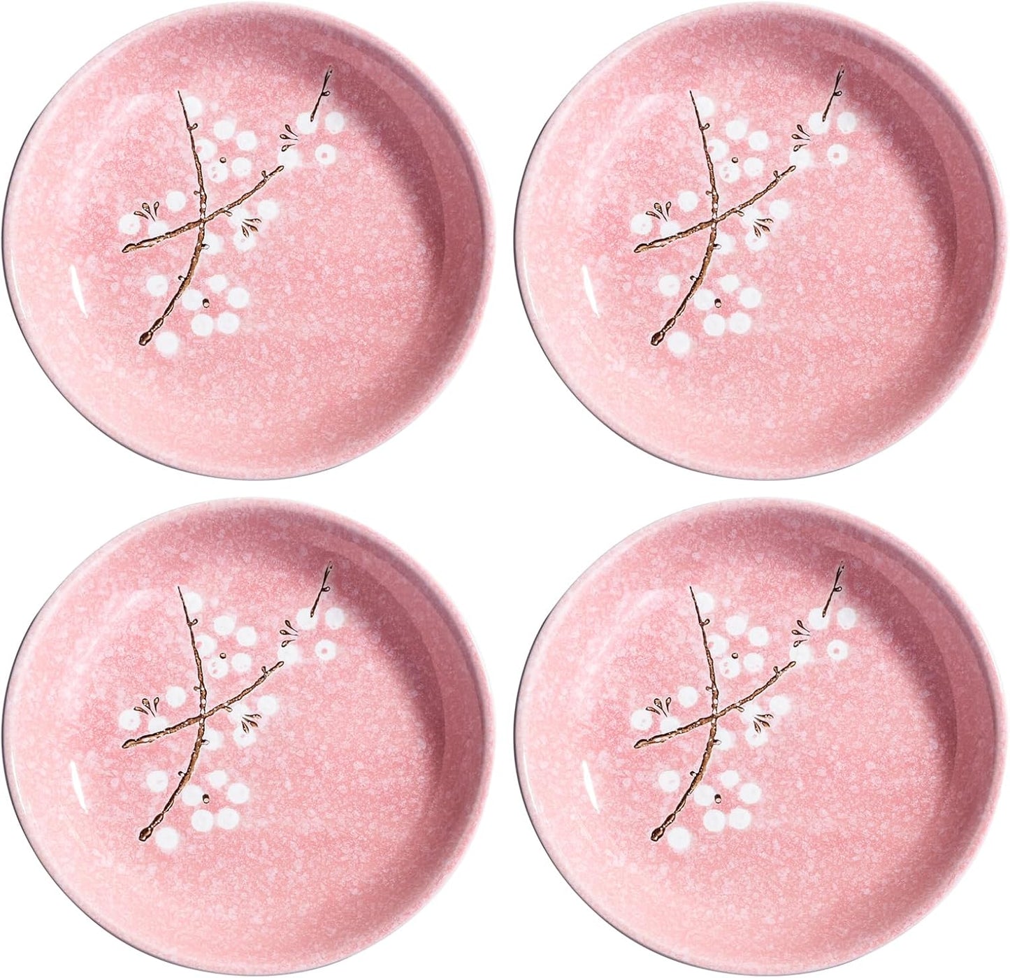 Japanese Ceramic Dinner Plates 7 Inch Pink Plates Set of 4, Cherry Blossom