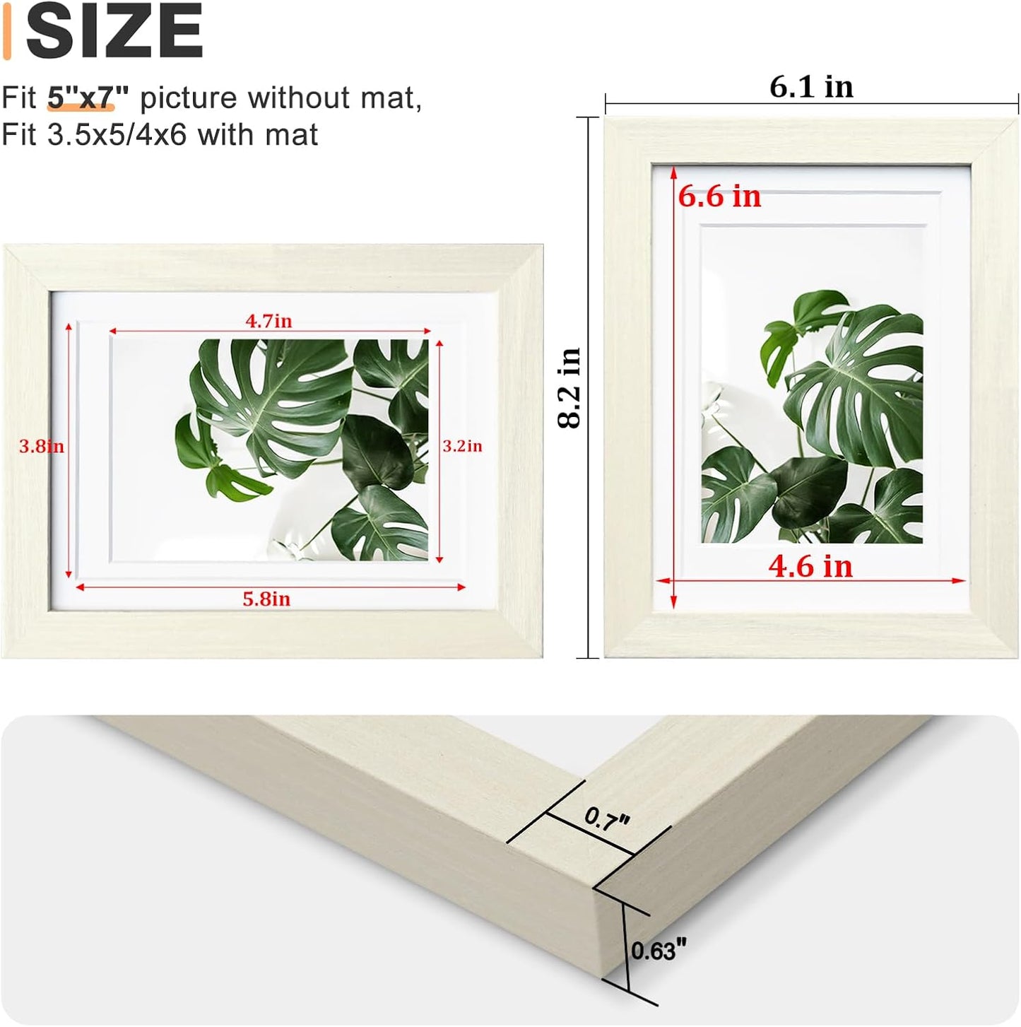 Egofine 5x7 Picture Frames Set of 4, Made of Solid Wood Covered by Plexiglass 3.5x5 and 4x6 with Mat or 5x7 without Mat, for Table Top Display and Wall Mounting Photo Frame Beige