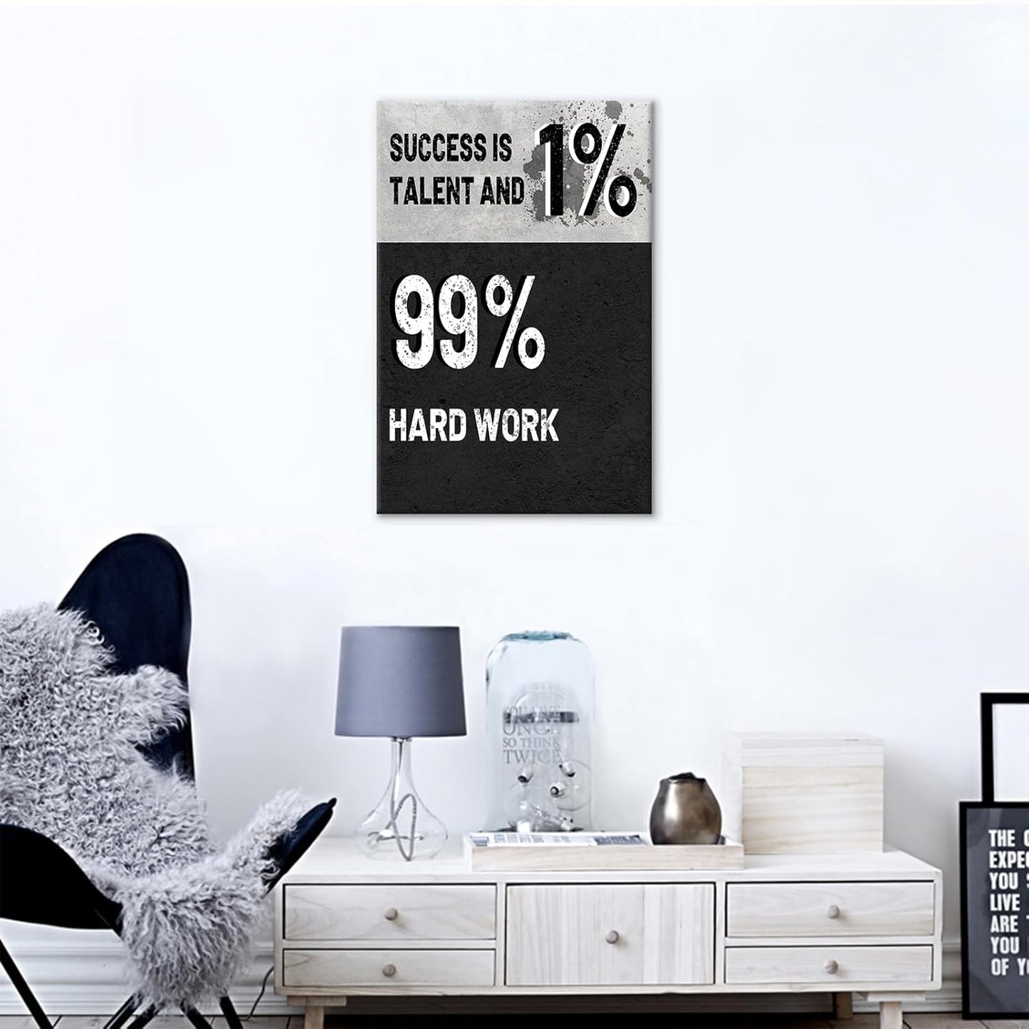 DINGFUN Inspirational Canvas Print Wall Art Motivational Success Is 1% Talent and 99% Hard Work Quotes Poster Painting Artwork for Bedroom Office Gym Picture Decoration Ready to Hang [12''Wx18''H]