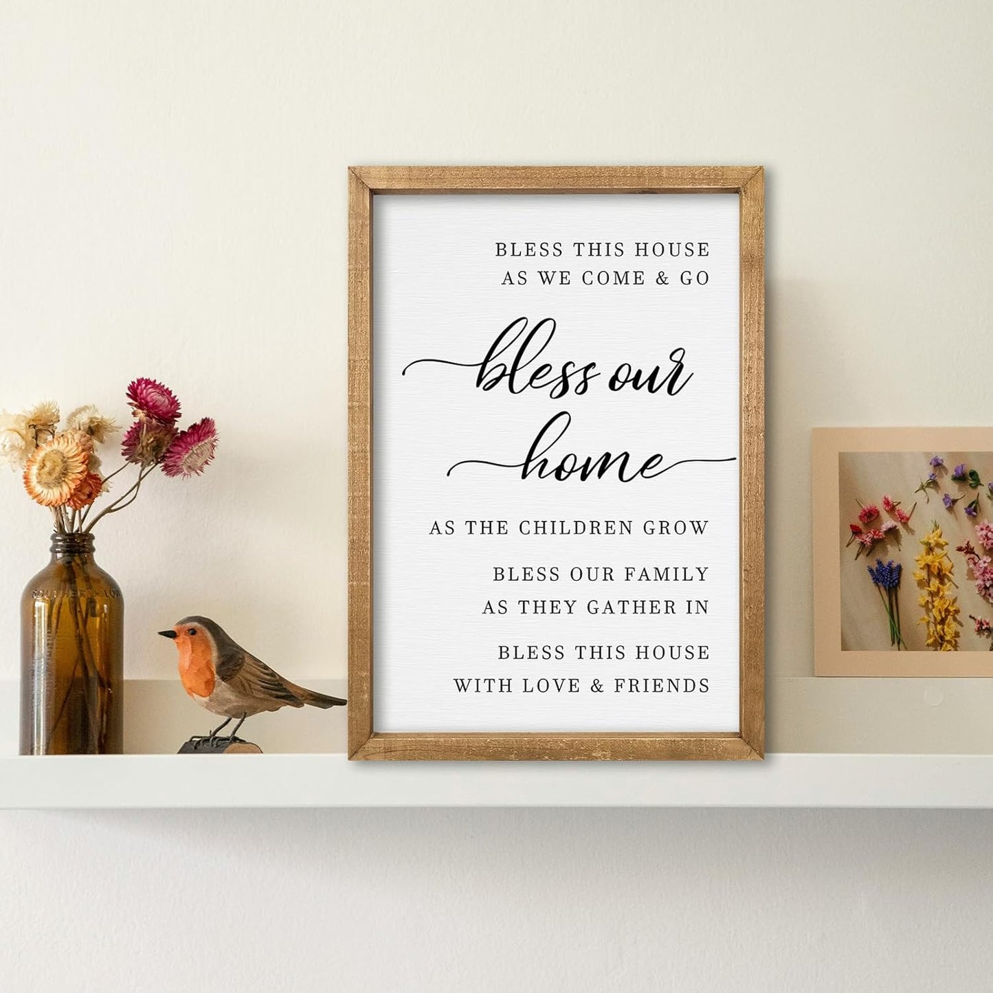 comurdyo Bless This Home Wall Decor 16"×11" Modern Rustic Farmhouse Inspirational Blessing Sweet Family Quote Scripture Sign For Living Room Bedroom House Wall Art Hanging (Wood)